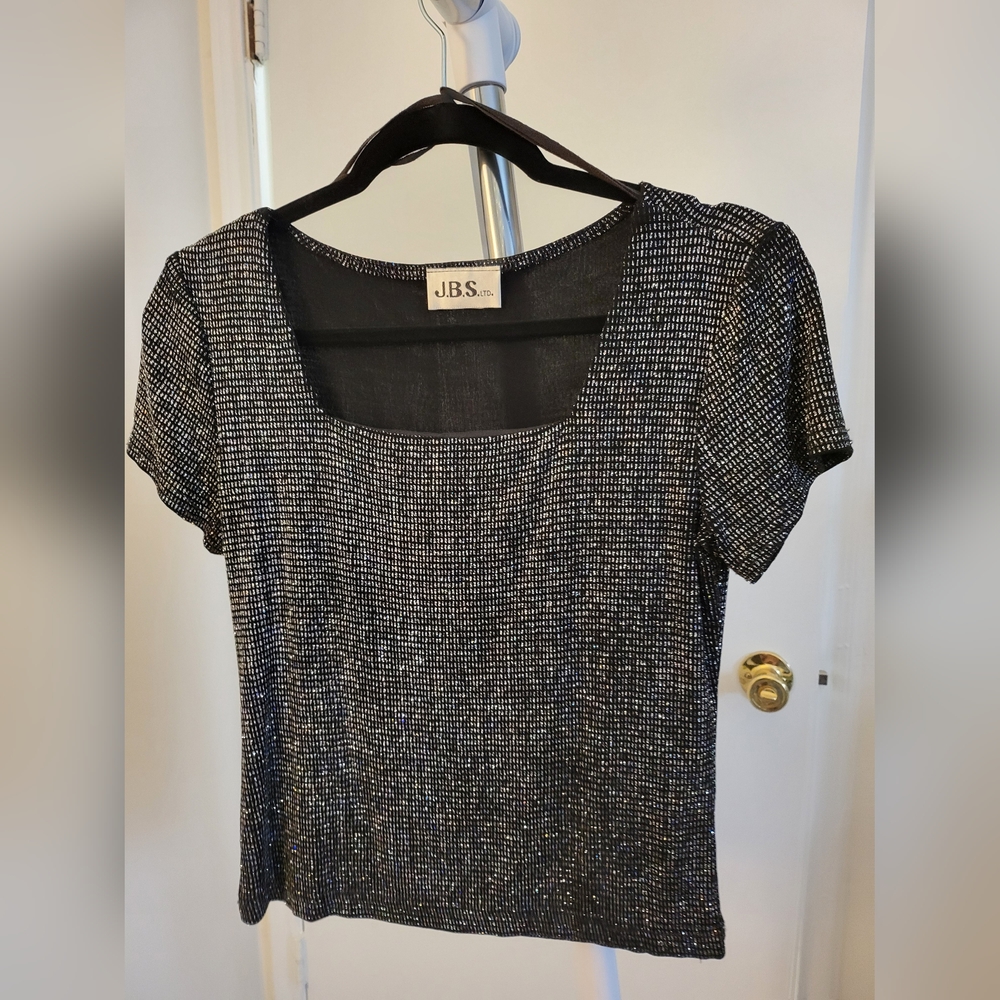 Vintage Shiny Jeweled Dressy Top, Square Neck